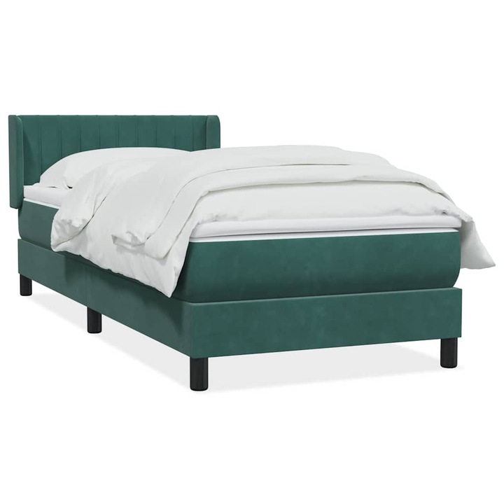 Pat box spring cu saltea vidaXL, verde inchis, 80x220 cm, catifea, 39.35 Kg 3318306
