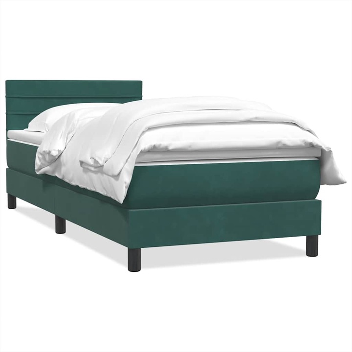 Pat box spring cu saltea vidaXL, verde inchis, 80x220 cm, catifea, 38.55 Kg 3316332