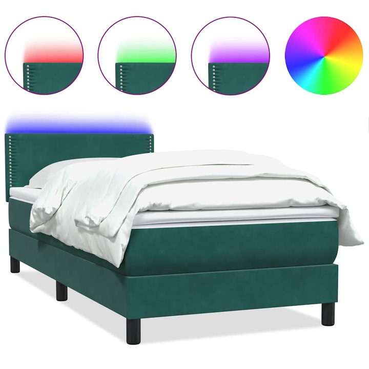 Pat box spring cu saltea vidaXL, verde inchis, 80x220 cm, catifea, 38.51 Kg 3316812