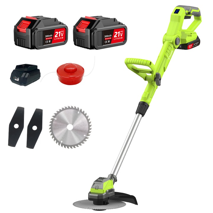 Masina de tuns iarba Fooeis, 1200W, 32cm, 21V Li-Ion, 2 acumulatori 3Ah, design pliabil