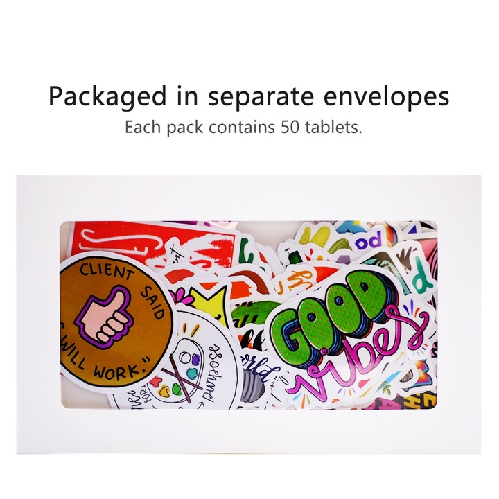 50 db dekoratív matrica készlet, vízálló, laptopokhoz, csomagokhoz, kerékpárokhoz, 5,7 cm, többszínű