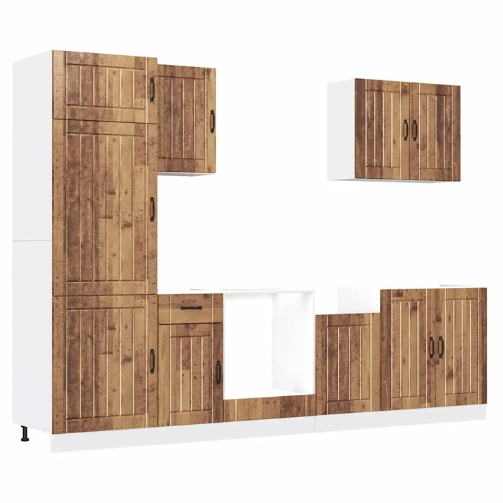 Set de dulapuri de bucatarie vidaXL, 7 piese „Lucca” Lemn vechi lemn 3314779