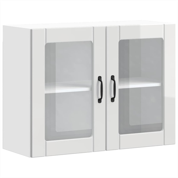 vidaXL Dulap bucatarie cu usa sticla Lucca lemn prelucrat alb lucios