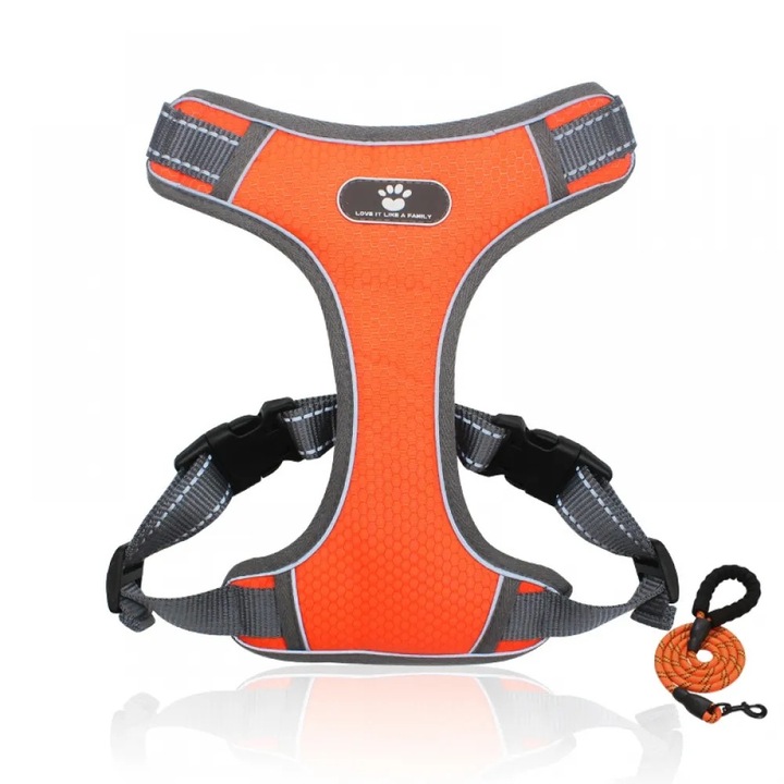 Set ham/lesa catei, AONYIYI, Mesh/Oxford, Reflectorizant, Portocaliu, XL