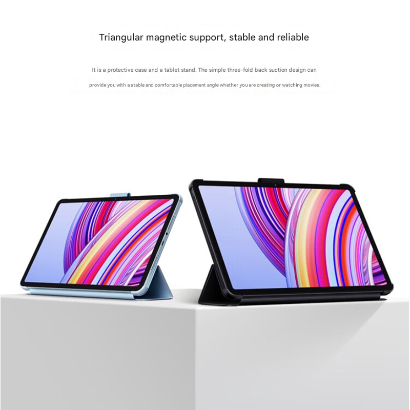 Husa protectie tableta pentru Xiaomi, pentru Redmi Pad Pro, Suport functie de somn, design magnetic triunghiular, piele de inalta calitate, ultra-subtire, suport, anti-picatura, Negru