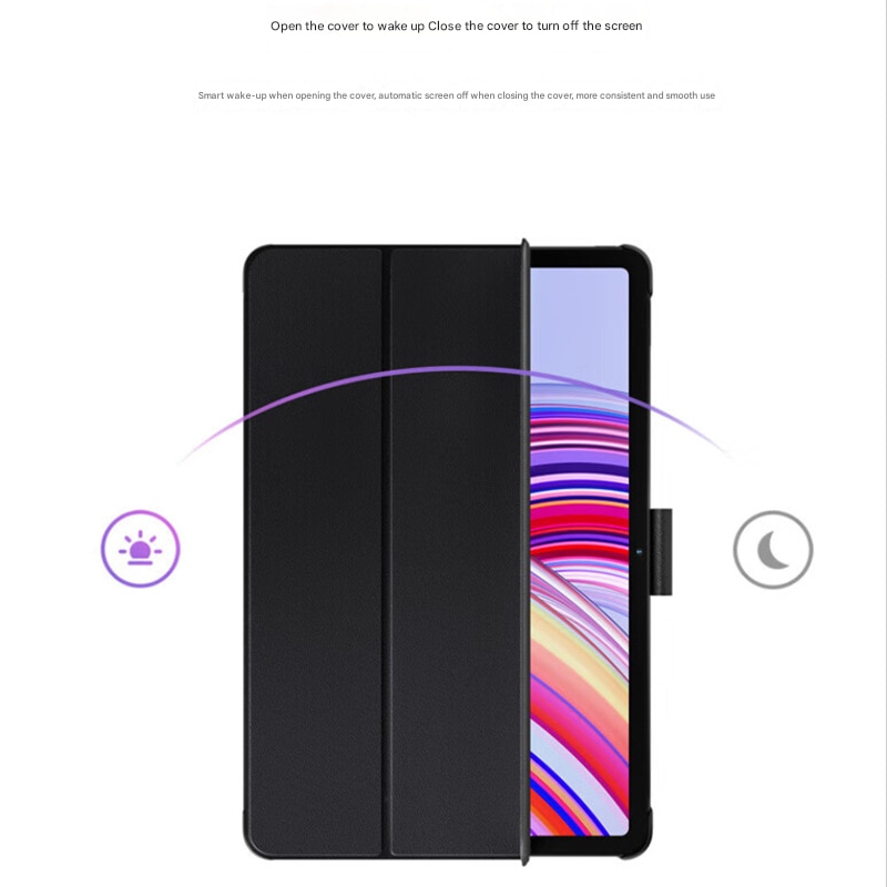 Husa protectie tableta pentru Xiaomi, pentru Redmi Pad Pro, Suport functie de somn, design magnetic triunghiular, piele de inalta calitate, ultra-subtire, suport, anti-picatura, Negru