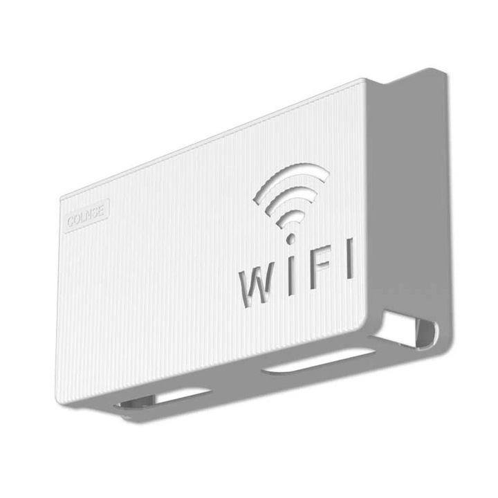 Поддържащ рафт за безжичен рутер, Hggzeg, Стенна скоба за рутер и други предмети, 240x140x60 mm, Възможност за стенен монтаж, Супер издръжлив, Износоустойчив, Безопасен и стабилен, За маскиране на проводници и WI-FI оборудване, PP, Бял