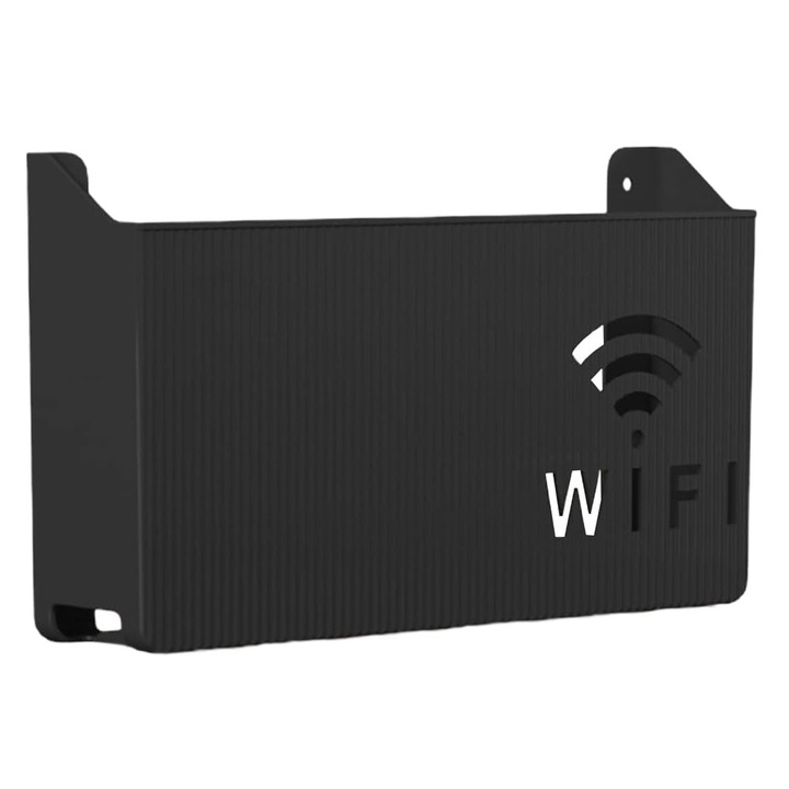 Raft Suport Router Wireless, Hggzeg, Suport de perete pentru router si alte obiecte, 240x140x60 mm, Posibilitate montare pe perete, Super-portant, Rezistent la uzura, Sigur si stabil, Pentru mascare fire si echipament WI-FI, PP, Negru