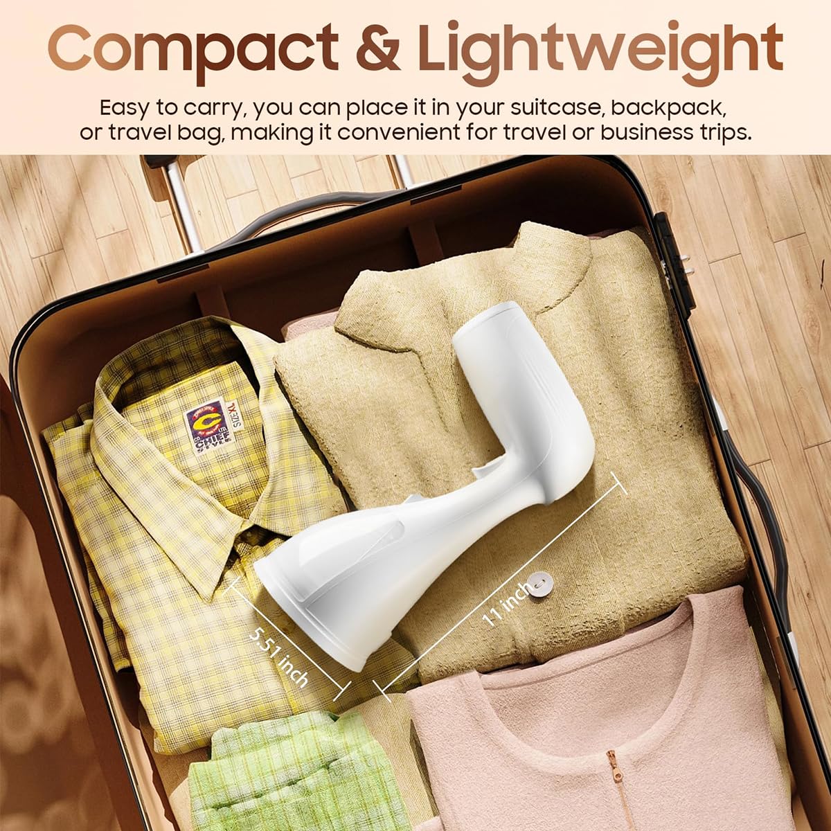 Aparat de calcat vertical, super puternic 1650 W, protectie impotriva caderii de curent，320 ml, reglare in 3 viteze, afisaj LED，design portabil portabil, abur puternic penetrant, alb
