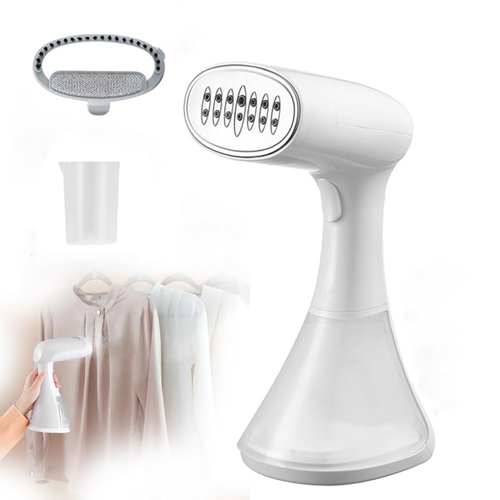 Aparat de calcat vertical, super puternic 1650 W, protectie impotriva caderii de curent，320 ml, reglare in 3 viteze, afisaj LED，design portabil portabil, abur puternic penetrant, alb