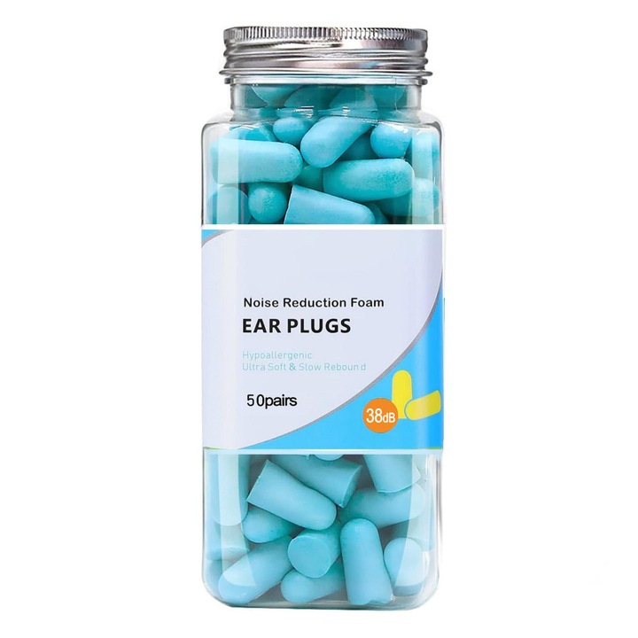 100 buc, Dopuri Urechi Anti-Zgomot SNR 38dB ， Spuma Super Moala， ，Pentru Somn, Calatorie & Munca, reducere a sunetului la locul de munca - Pachet valoros de 50 de perechi, albastru