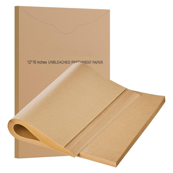 Комплект от 100 хартия за печене, SINBINTA, за еднократна употреба, устойчива на висока температура, неизбелена, нетоксична, незалепваща, хранителна, за печене, грил, пържене и пара, фритюрник, фритюрник, 30*40 см, кафява