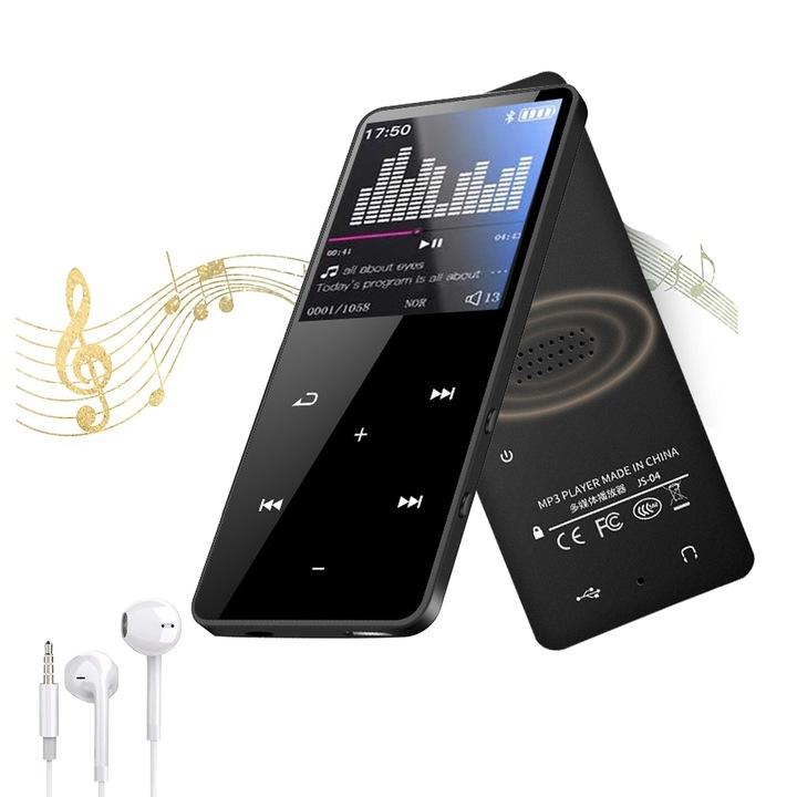 Player mp3 multifunctional si portabil, SINBINTA, Player mp3 cu touchscreen, Bluetooth, Calitate audio Hi-Fi fara pierderi, E-book reading, voice recorder, Radio FM, Cu casca, Pentru sport, fitness, alergare, calatorii, Plastic, 9 x 3.9 x 1cm, Negru