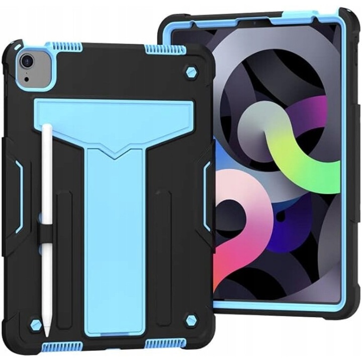 Калъф за таблет iPad 10.2, черно-син, с въртяща се стойка и държач за стилус