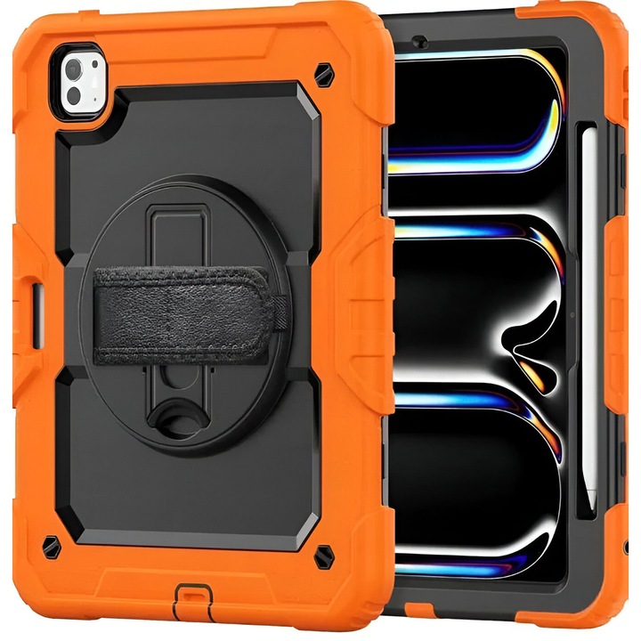 Въртящ се на 360 градуса калъф за iPad Pro 12.9, оранжев, с вградена стойка и отделение за Apple Pencil