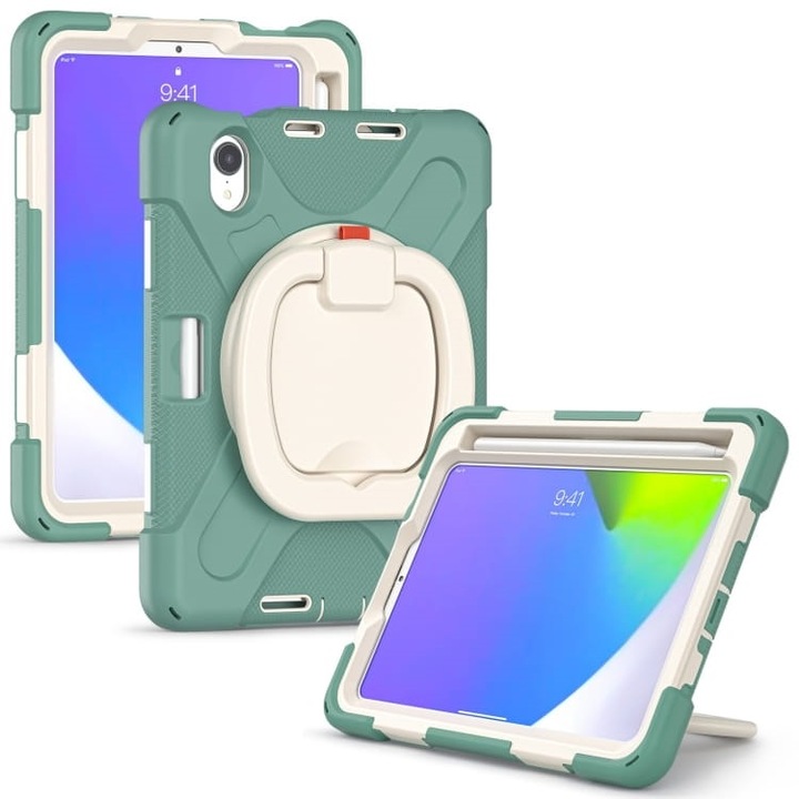 Etui pancerne pentru iPad Mini 6, verde, cu suport rotativ, 3 piese