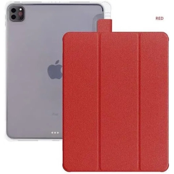 Etui pentru iPad Pro 11" 2021, rosu, din piele, cu suport pentru stilou, design triplu
