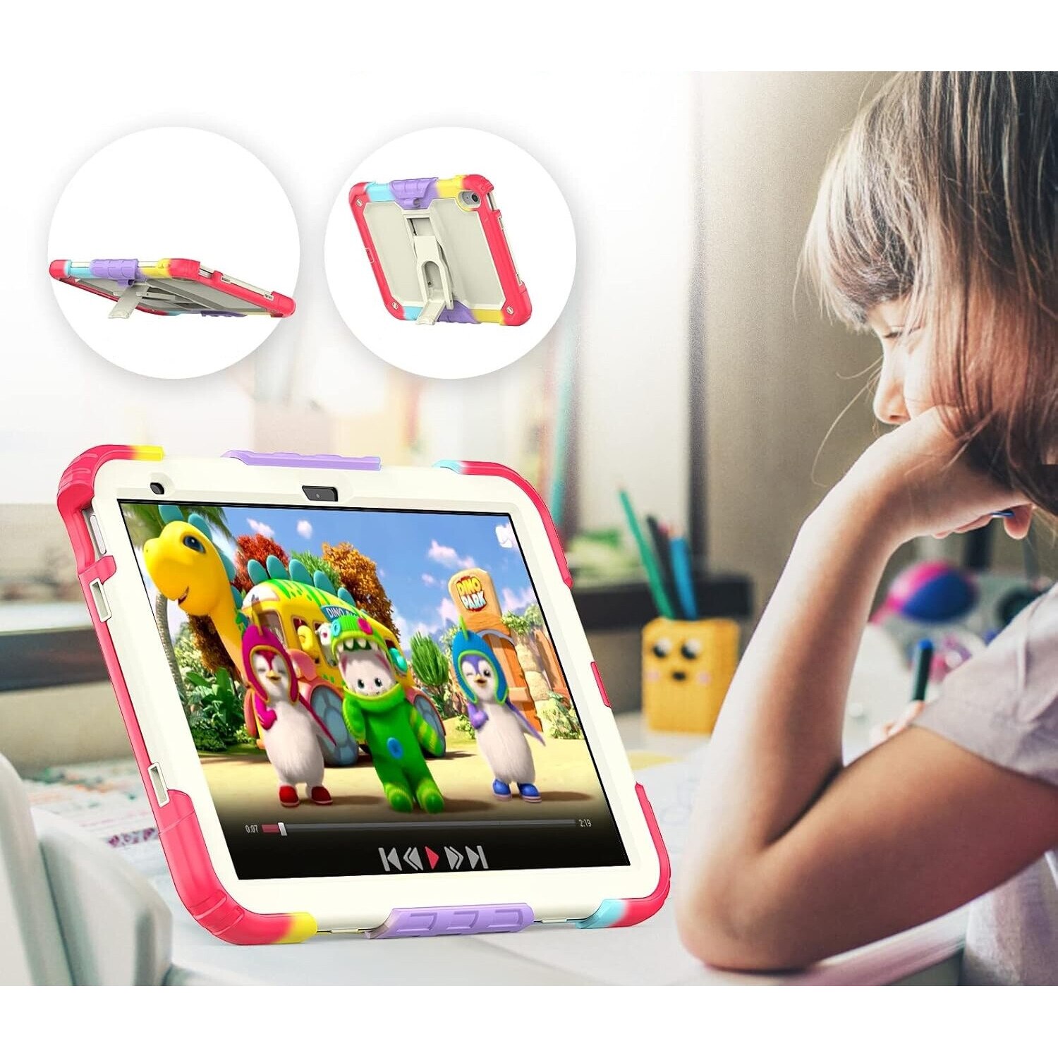 Etui pentru tableta, iPad Pro 11 si Air 4/5, 10.9 inch, colorat, trei straturi, suport