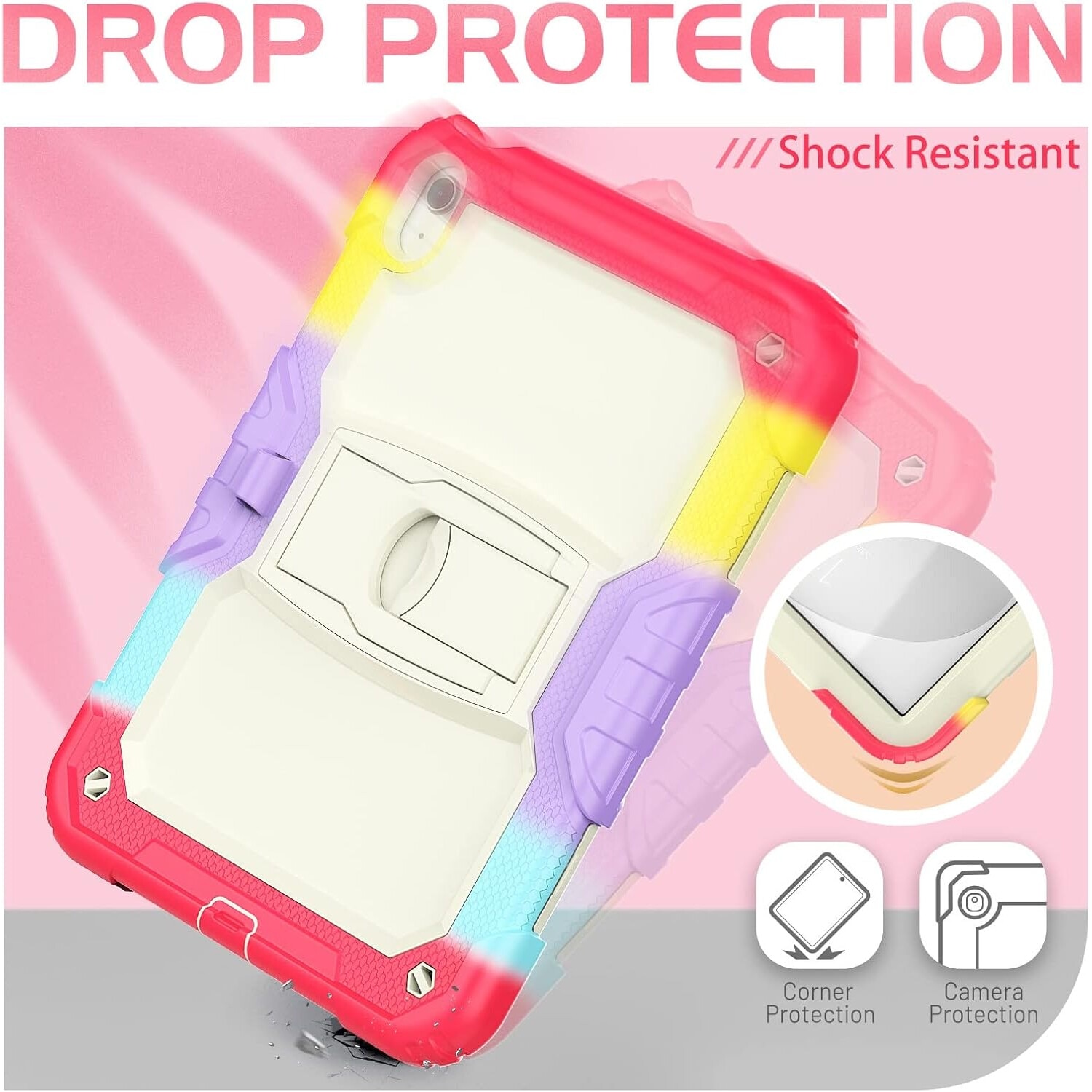Etui pentru tableta, iPad Pro 11 si Air 4/5, 10.9 inch, colorat, trei straturi, suport