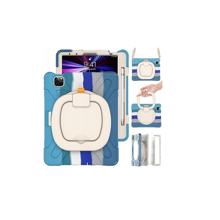 iPad Pro 11"-es tablet tok, gránátvörös, 3 az 1-ben, 360°-ban forgatható állvánnyal