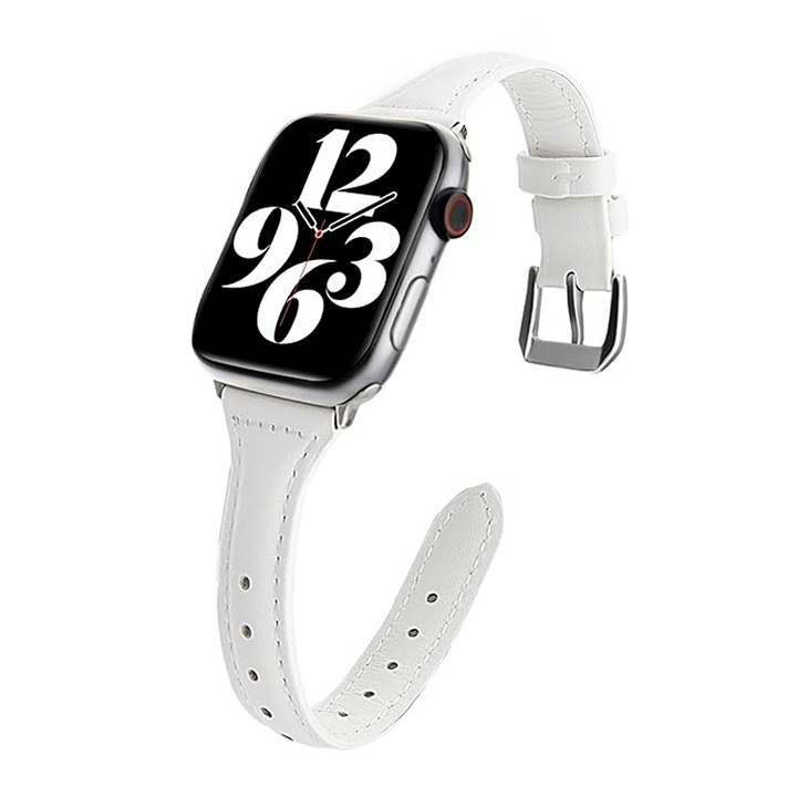 Vékony női bőrszíj, kompatibilis az Apple Watch Ultra készülékkel, 10, 9, 8, 7, 6, 5, 4, SE, SE2, kijelző 38/40/41/42 mm, fehér