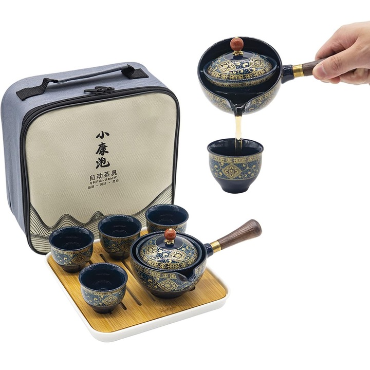Китайски сервиз за чай Gongfu, Wacorresi, въртящ се дизайн, черен, 4 бр