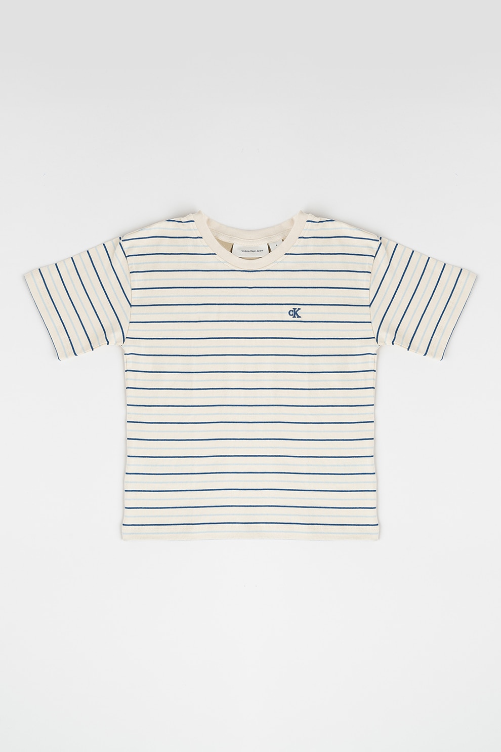 CALVIN KLEIN, Tricou in dungi cu monograma brodata, Bej, Albastru, 170 CM