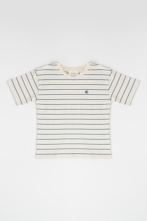 CALVIN KLEIN, Csíkos póló hímzett logós részlettel, Bézs/Kék