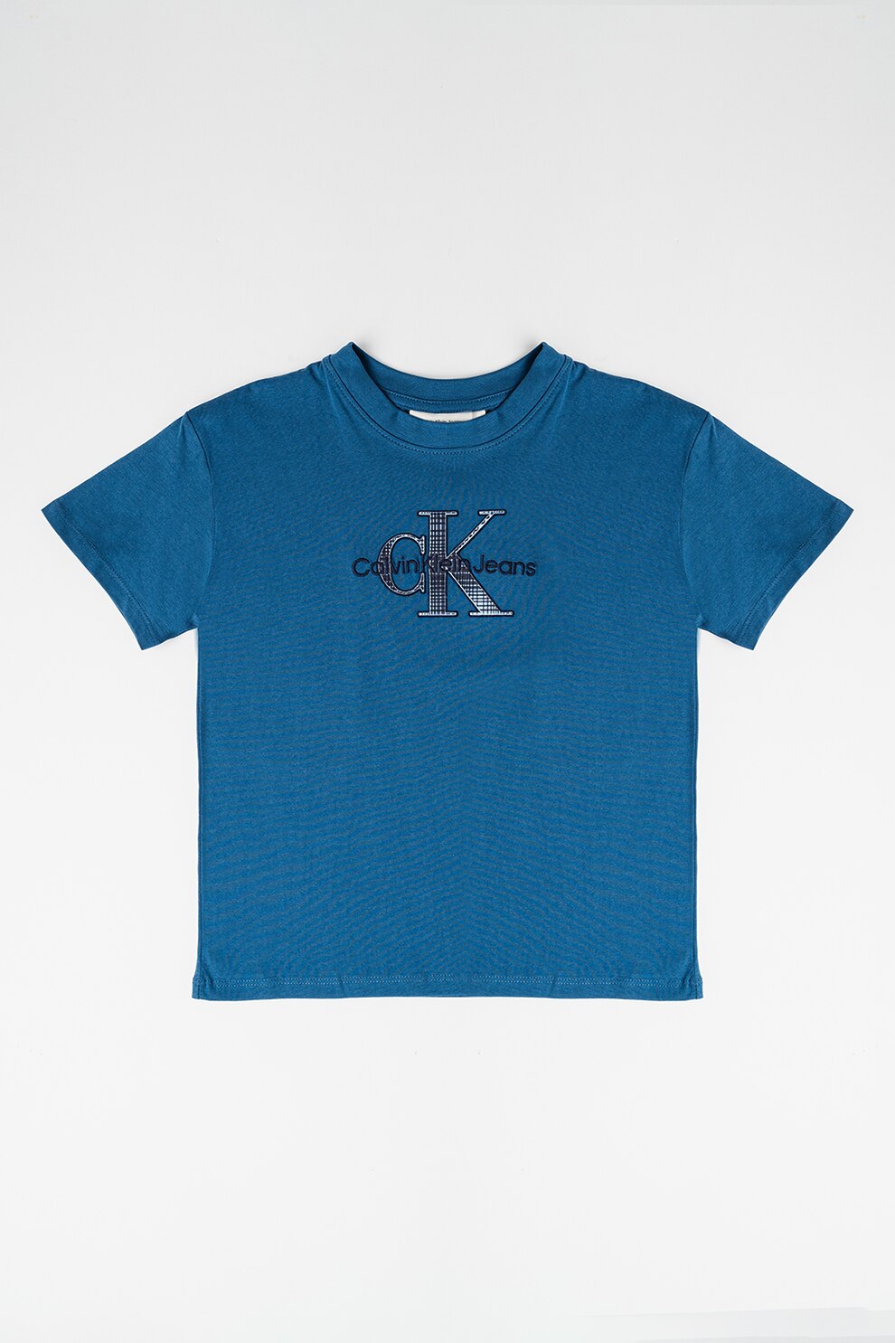 CALVIN KLEIN, Tricou cu decolteu la baza gatului si logo brodat, Bleumarin, 170 CM