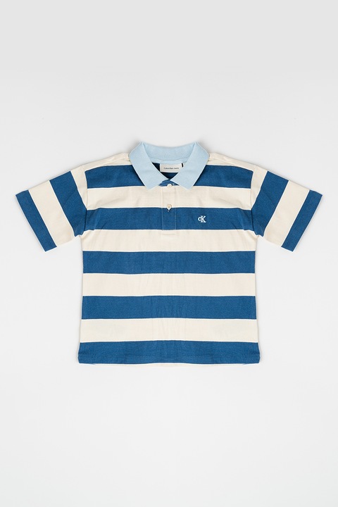 CALVIN KLEIN, Galléros póló csíkos mintával, Csontszín/Királykék