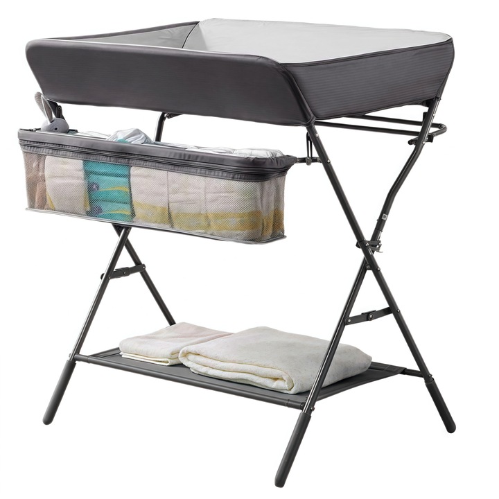 Masa de infasat multifunctionala bebelusi, Wacorresi, Masa de Schimbat Scutece pentru Bebe pliabila cu cos de depozitare si protectii laterale, simplu de mutat, 80x 64 cm