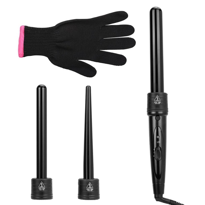 Ondulator de par pentru Bucle, SINBINTA, 2 trepte temperatura, 150° C-210 ° C, Purtati manusi rezistente la caldura, 360 grade rotatie, Control precis al temperaturii, Incalzire rapida, Portabil, Design ergonomic, ABS, 35.3cm, Negru