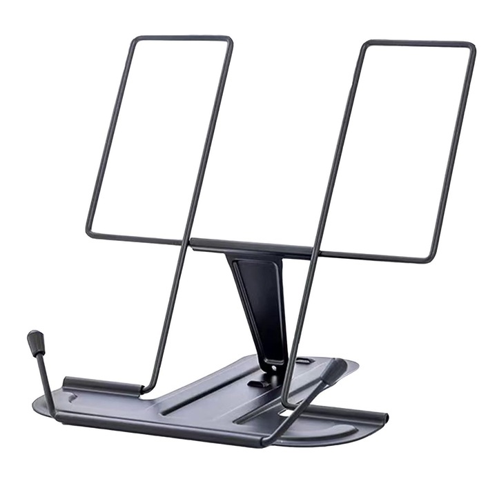 Olvasóállvány könyvekhez vagy tablethez, SINBINTA, Könyvtartó, 3 különböző olvasási szöggel, Összecsukható, Csúszásgátló, Ergonomikus, Könnyen hordozható, Szemvédelem és rövidlátás megelőzése, Otthonra, iskolába, Vas, 17.5x23.5cm, Fekete
