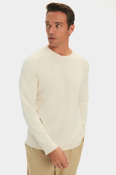 June, Pulover tricotat fin cu model uni, Crem, 2XL
