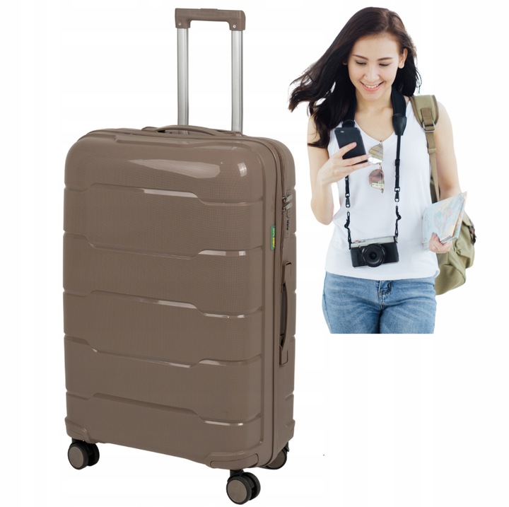 Valiza de calatorie mare bej din polipropilena cu roti 6910 L