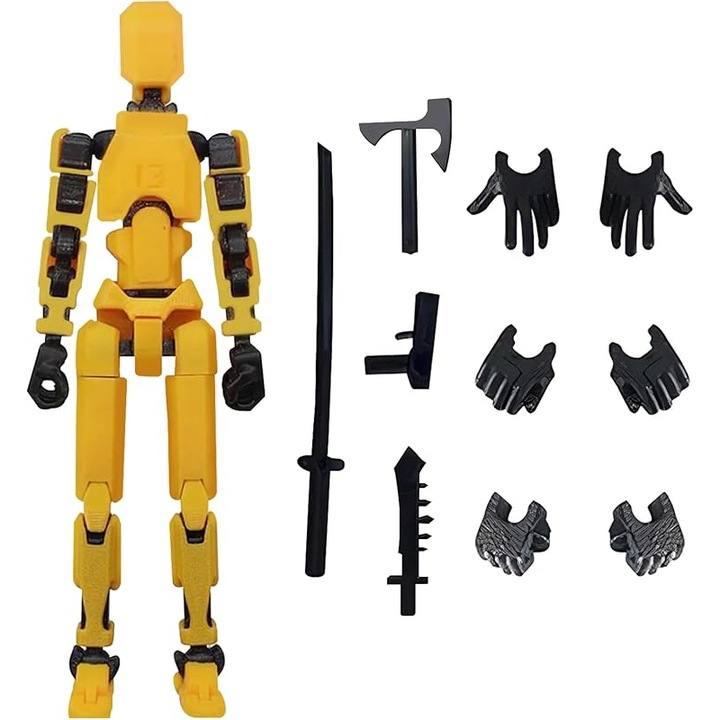 R13 csuklós figura, 14cm, sárga, 3D nyomtatott, tartozékkészlet