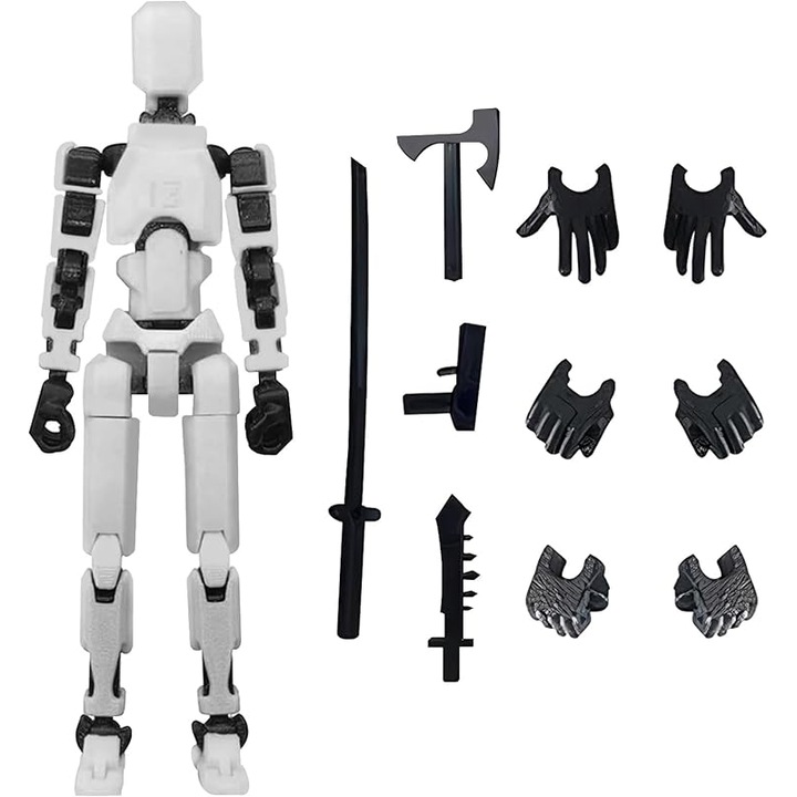 Csuklós robotfigura R13, 14cm, fehér, több tartozék készlet