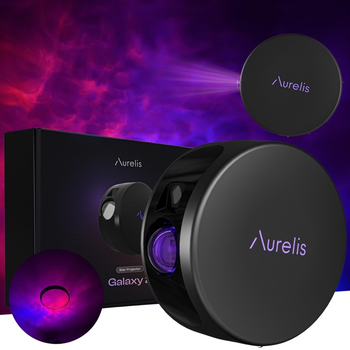 Proiector de Stele - Aurelis™ GALAXY 2, Star LED, Lampa de pentru copii, Cer instelat, Compact, Portabil, Multifunctional, Negru