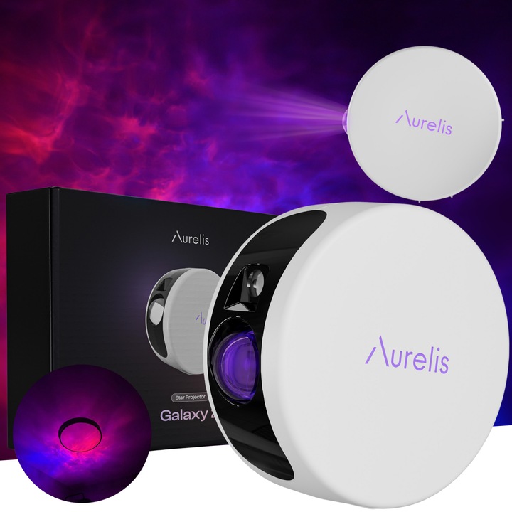 Proiector de Stele - Aurelis™ GALAXY 2, Star LED, Lampa de pentru copii, Cer instelat, Compact, Portabil, Multifunctional, Alb