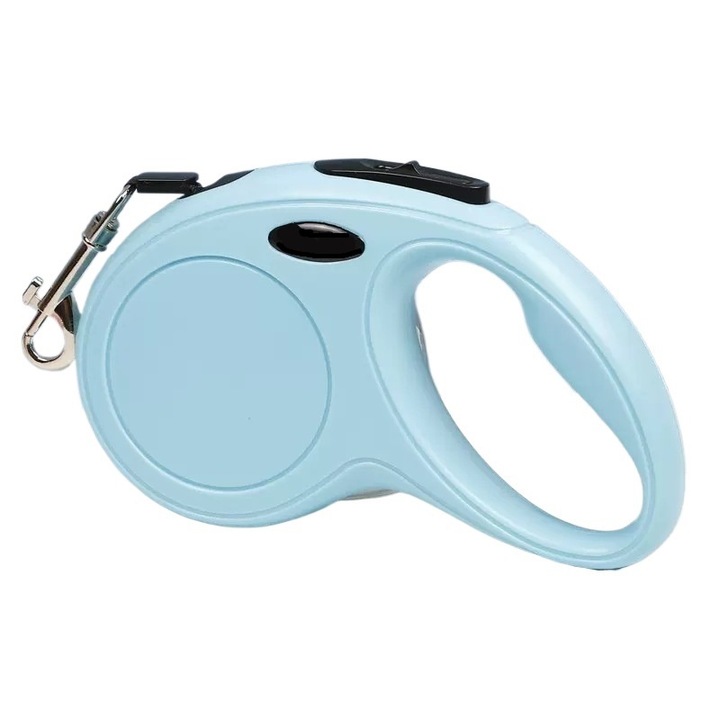 Lesa retractabila pentru caini, 5m, anti-alunecare, albastru