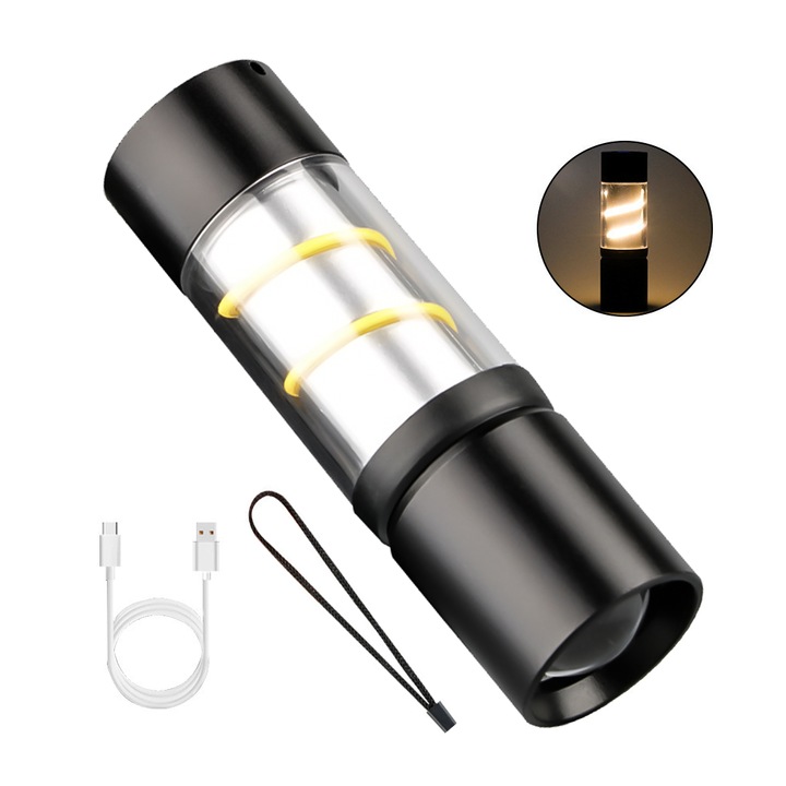 Lanterna camping reincarcabila, 3 moduri de iluminare, portocalie, 9.5x2.8cm, lanterna de urgenta, impermeabila