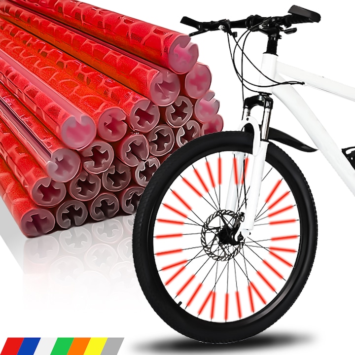 Reflectoare pentru spite de bicicleta, 75mm, pentru spite rotunde 1.9-2.4mm, rosu, 12 bucati/set