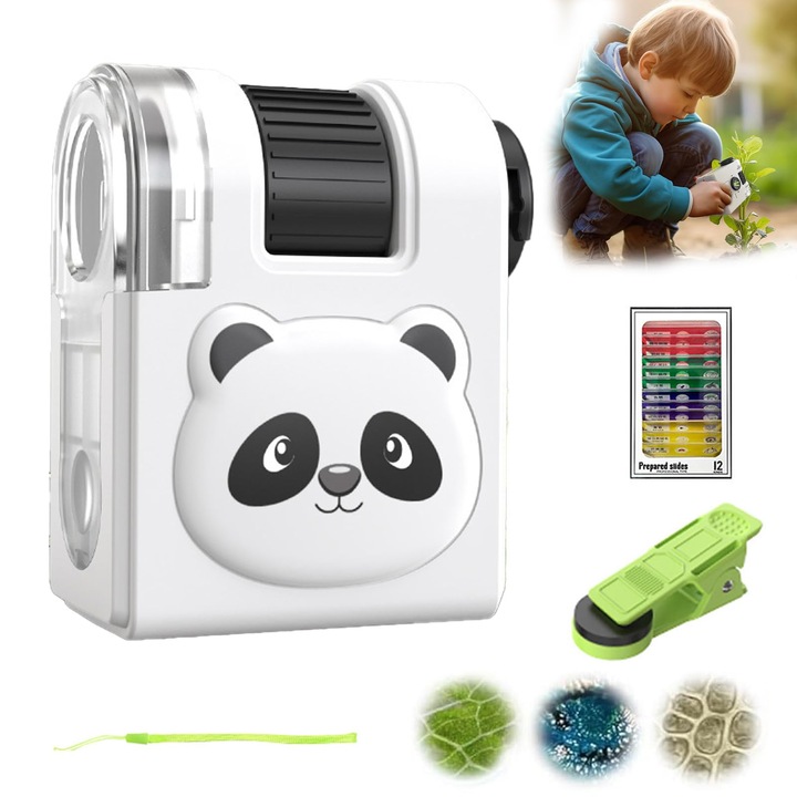 Microscop Mini pentru Copii, Portabil, cu Functie de Fotografie, cu LED, microscop portabil pentru copii mini, microscop portabil pentru copii, puzzle pentru explorare in aer liber, WALALLA, Alb crem