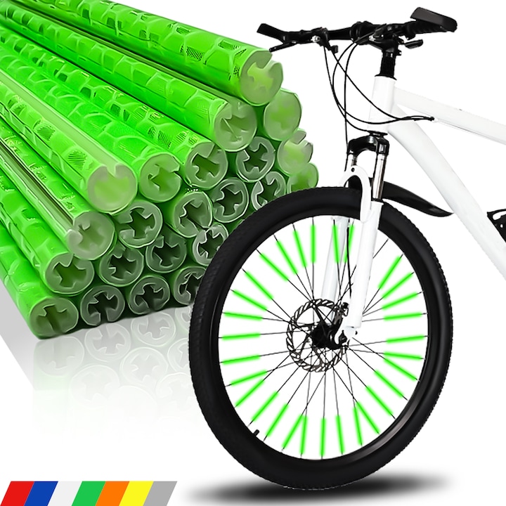 Reflectoare pentru spite de bicicleta, 75mm, pentru spite rotunde 1.9-2.4mm, verde, 12 bucati/set