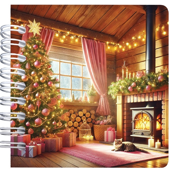 Carnet patrat cu spira 9, 5 x 9.5 cm, 75 foi veline, Craciun la cabana