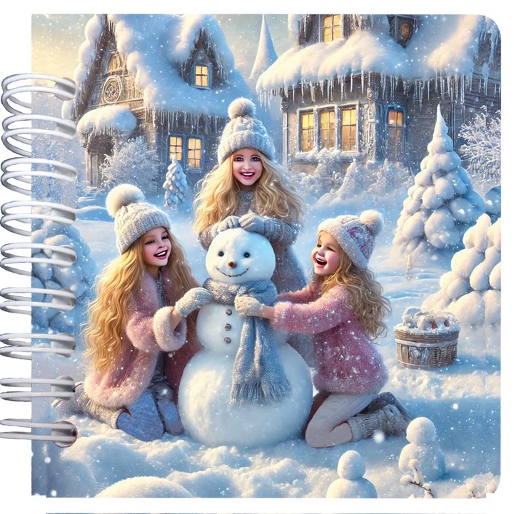 Carnet patrat cu spira 9, 5 x 9.5 cm, 75 foi veline, Om de zapada vesel