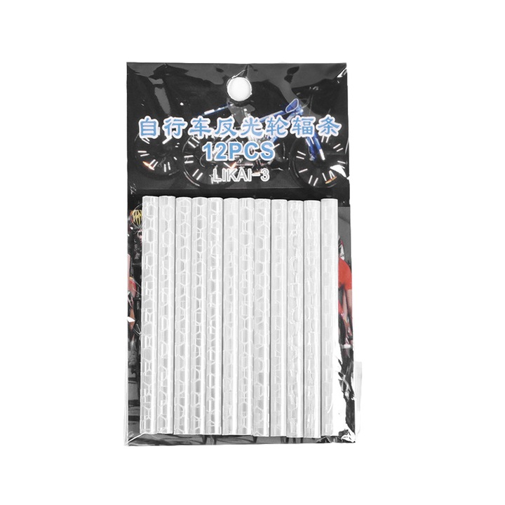 Reflectoare pentru spite de bicicleta, 75mm, pentru spite rotunde 1.9-2.4mm, argintii, 12 bucati/set