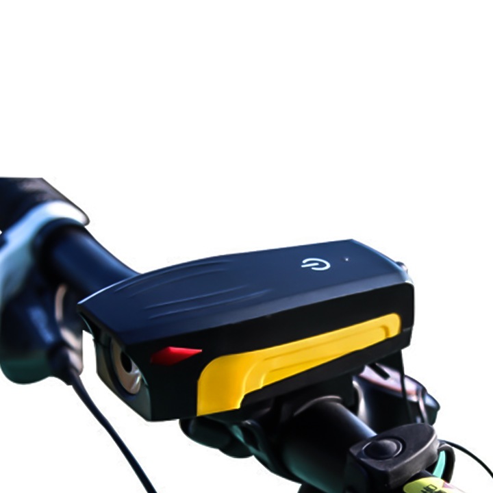 Комплект светлини за велосипед с клаксон, жълти, 2в1, USB бързо зареждане