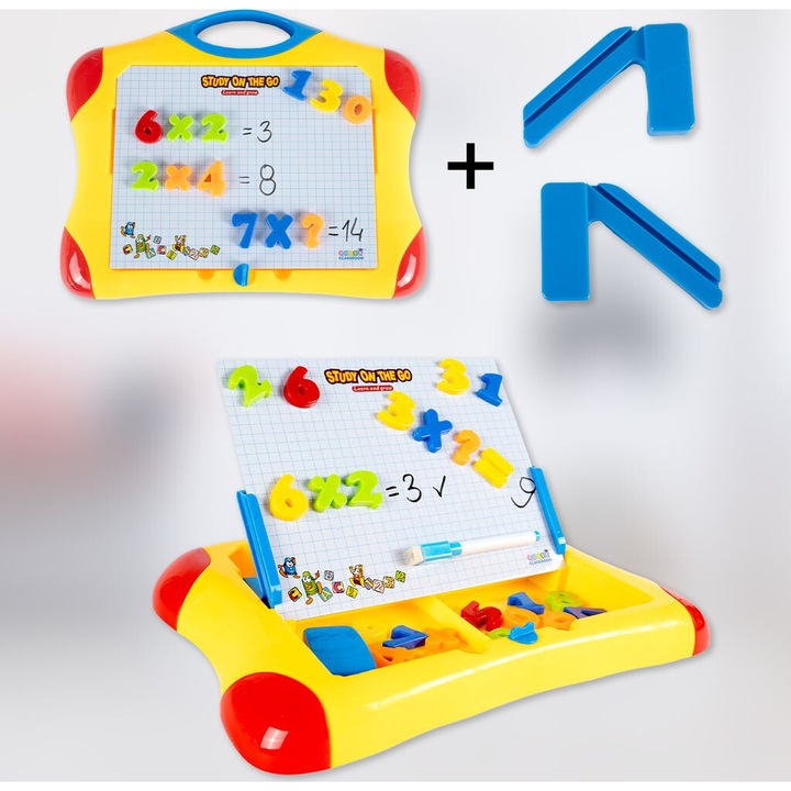 Joc Magnetic, MalPlay, 2 in 1, Tabla alba de scris + Litere si Cifre Magnetice, Galben