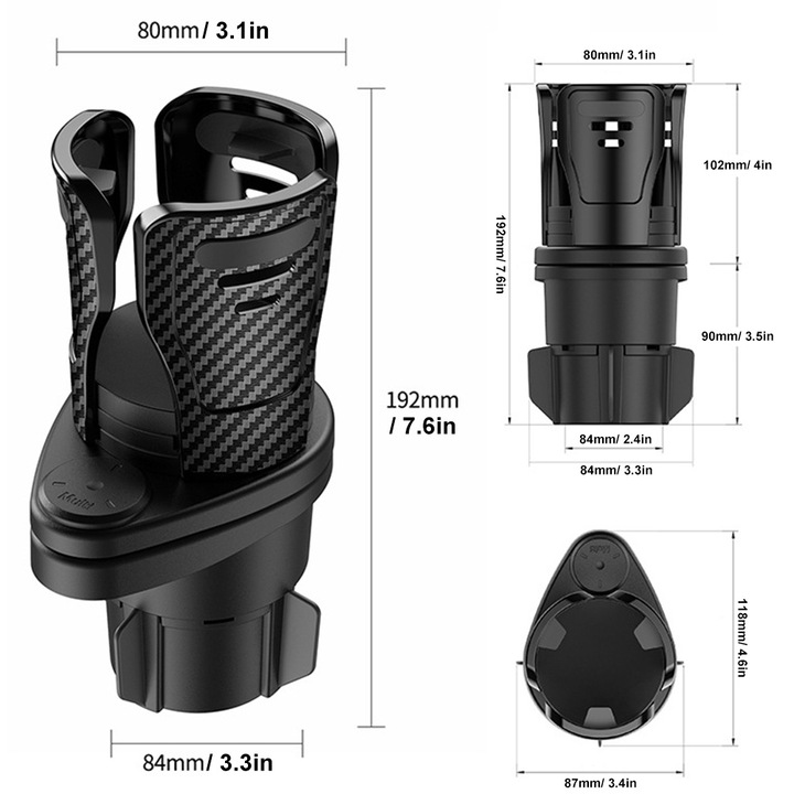 Suport pentru cana auto, extensibil, dimensiune ajustabila 5.3-15cm, negru